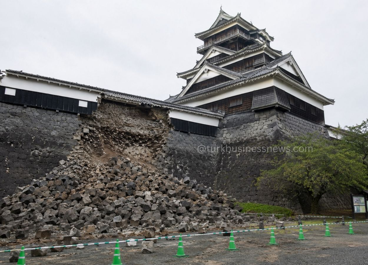 Powerful Earthquake Damages Historic Kumamoto Castle as Stone Walls Collapse in Southern Japan