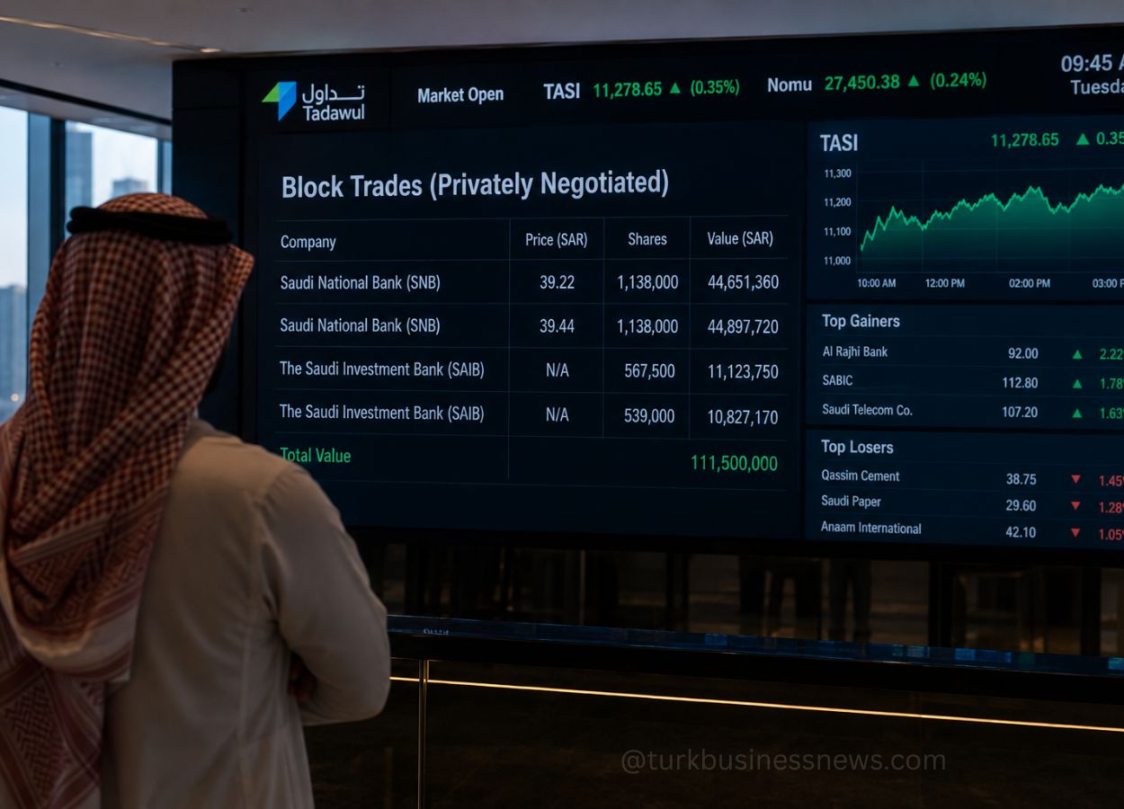 Saudi Stock Exchange Records Four Block Trades Worth SAR111.5 Million