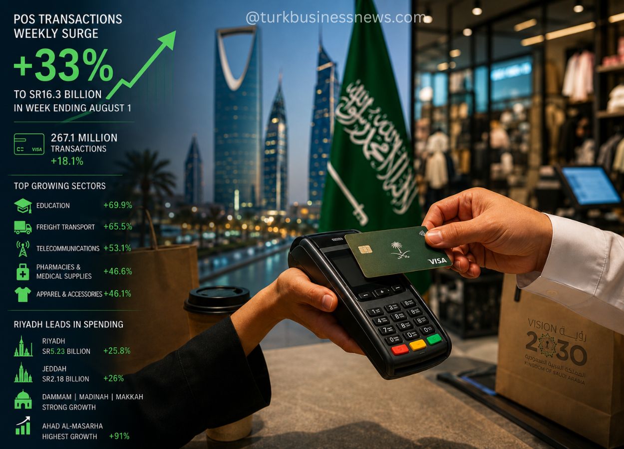 Saudi POS Transactions Jump 33% in Weekly Surge as Education and Retail Spending Accelerate